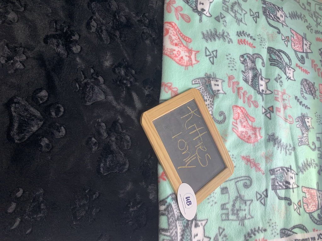 Kitten Fun Fleece w/ Black Paw Print Embossed Minky Blanket