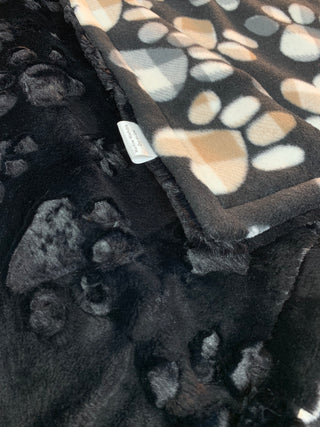 Patterned Plaid Paw Prints w/ Black Paw Print Embossed Minky