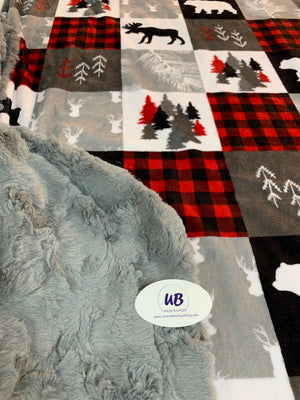 Cabin Quilt Minky Blanket w/ Grey Minky Options
