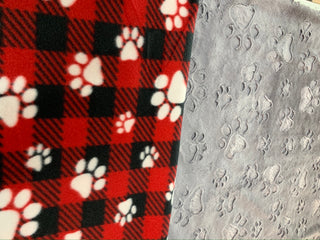Paw Prints on Buffalo Plaid w/ Paw Embossed Minky Blanket - 3 Choices*Choose Size