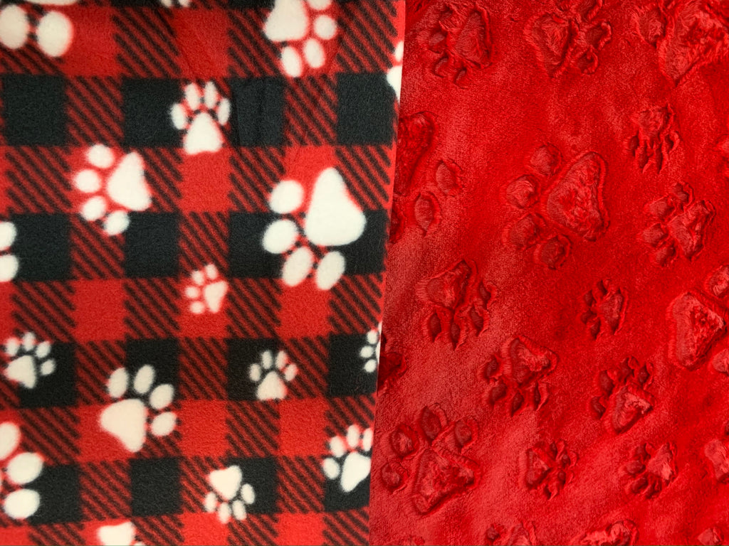 Paw Prints on Buffalo Plaid w/ Paw Embossed Minky Blanket - 3 Choices*Choose Size