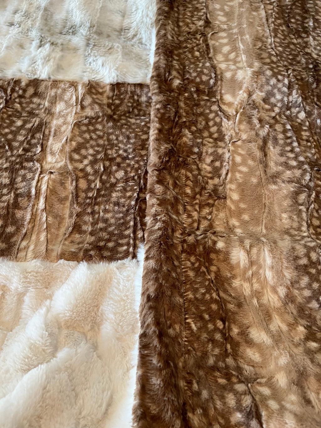 Neutrals Browns, Ivory & Fawn Spotted Minky, Cuddle Blanket Quilt