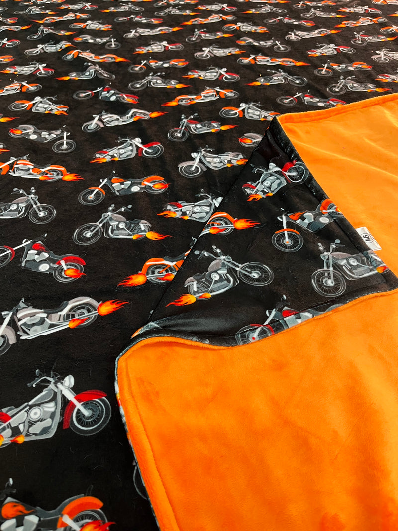 Motorcycles Minky Adult Size Blanket