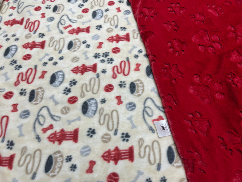 Watercolor Puppy Blanket w/ Red Paw Print Luxe Minky
