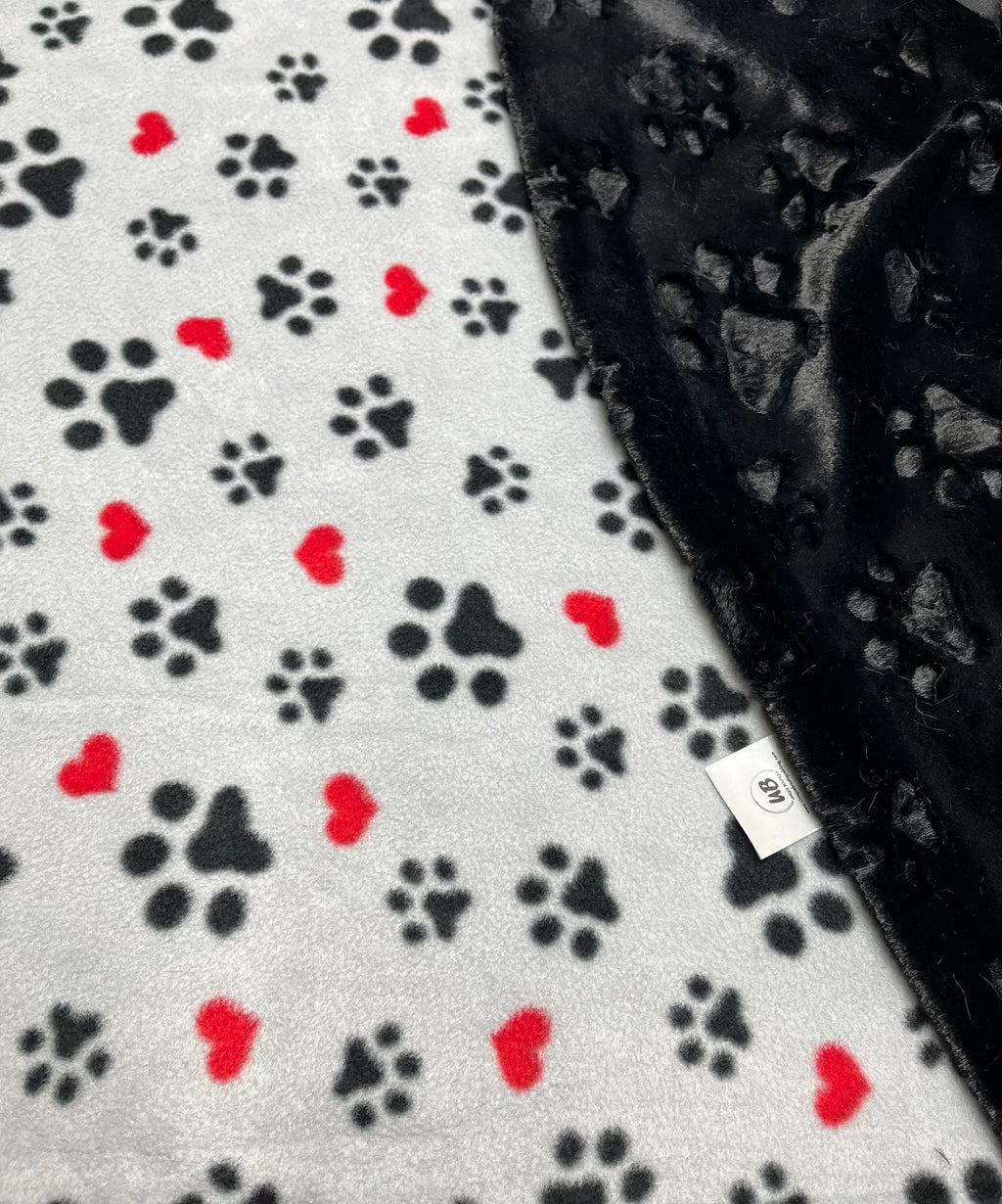 Paw Prints & Hearts Blanket w/Paw Print Minky