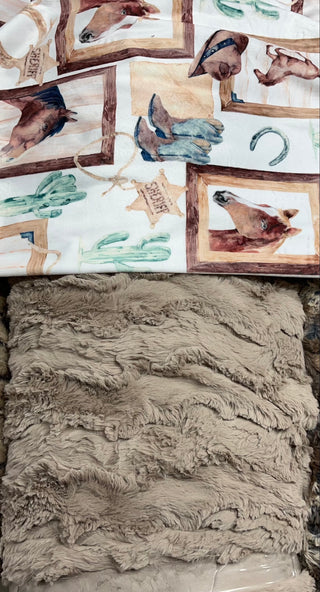 Old West Horses w/ Taupe Minky Blanket - 6 sizes