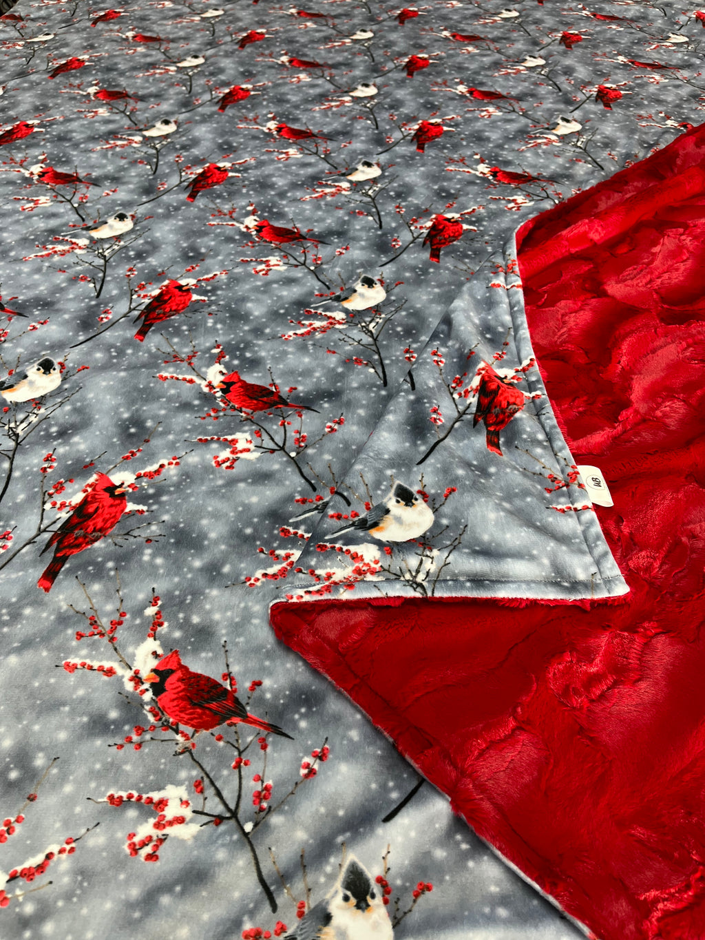 Red Cardinals on Silver Soft Minky Blanket - 6 Sizes *Small to Comforter