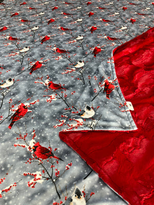 Red Cardinals on Silver Soft Minky Blanket - 6 Sizes *Small to Comforter