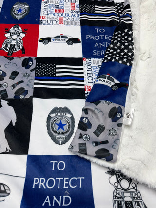 Police Minky Blanket - Choose Size & Color of Minky Backing. *Can ADD Embroidery Customization