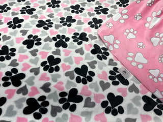 Pink Black Grey Lush Minky Paw Prints Blanket w/ Color Choice of Paw Print Embossed Minky & Size