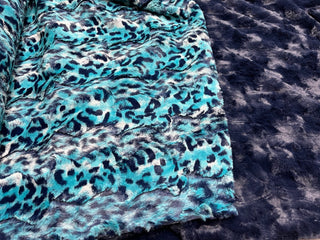 Teal & Navy Bobcat Animal Print Minky Blanket - 3 Size Options & Many backing Options