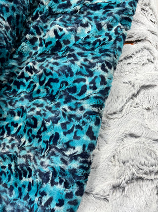 Teal & Navy Bobcat Animal Print Minky Blanket - 3 Size Options & Many backing Options
