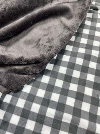 Gray Checkered Plaid Minky Blanket w/ Gray Ash Minky -Add Flags & Name