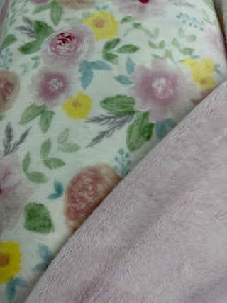 Pastel Floral Minky Blanket backed w/Pink Minky *Choose Size