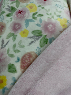 Pastel Floral Minky Blanket backed w/Pink Minky *Choose Size