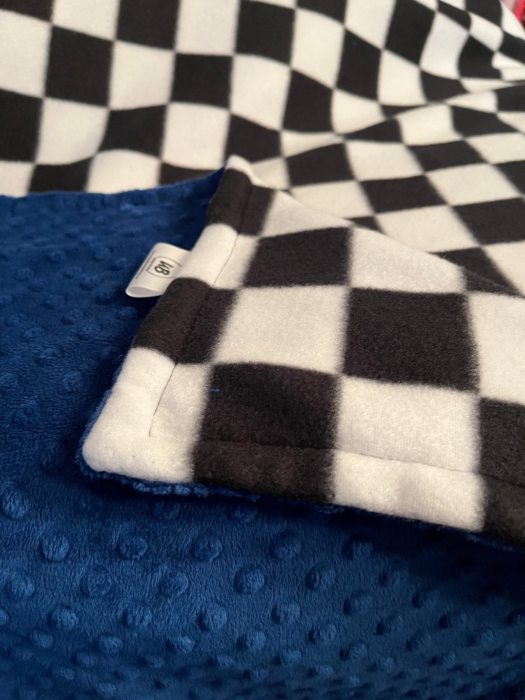 Checkered Plaid Blanket w/Royal Blue Cuddle Dimple Dot Minky