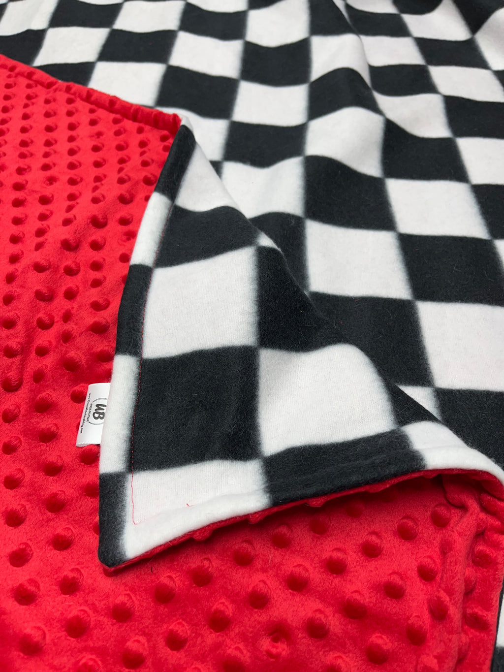 Checkered Plaid Blanket w/Red Cuddle Dimple Dot Minky