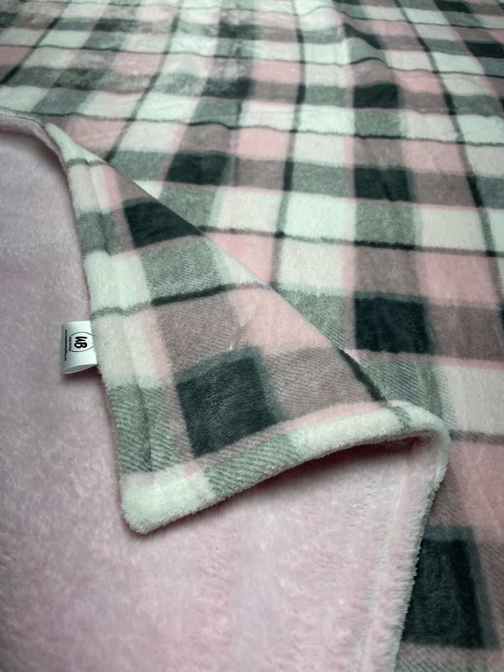 Pink & Grey Plaid Double Sided Minky Small Blanket