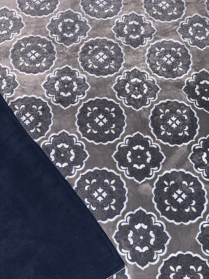 Grey & Navy Flourish Minky with Navy Backing