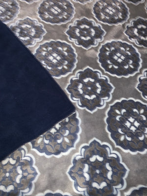 Grey & Navy Flourish Minky with Navy Backing