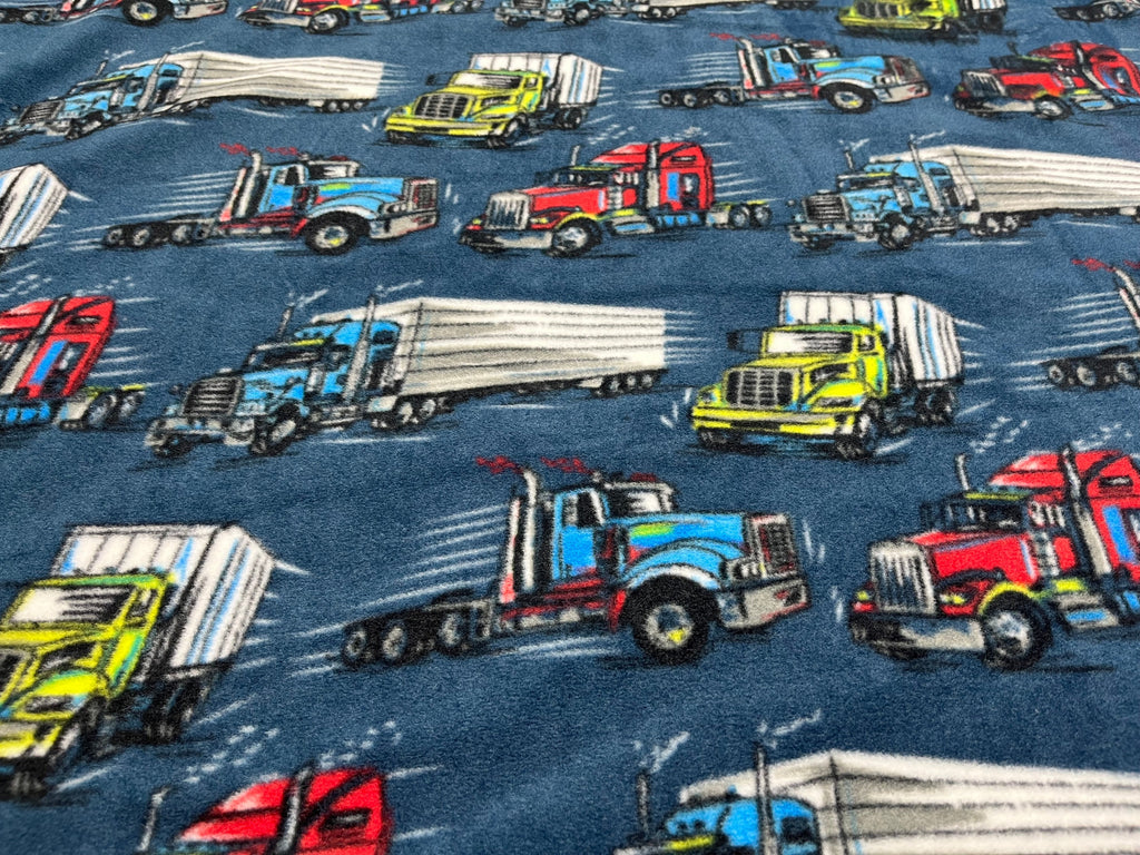 Semi Trucks Blanket with Blue Hide Minky