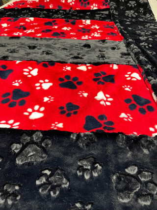 Red PawSome Minky & Black Embossed Paw Print Cuddle Blanket Quilt