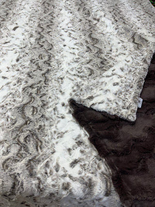 Pewter Brown Snowy Owl w/Chocolate Glacier Double Sided Minky Blanket ** Choose your Size - Baby to Adult