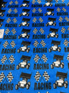Sprint Cars & Checkered Flags on Blue Minky Blanket