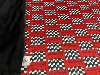 Let's Go Racing & Checkered Flags on Red Minky Blanket *Ready To Ship