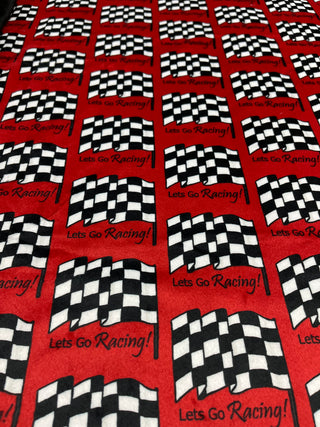 Let's Go Racing & Checkered Flags on Red Minky Blanket *Ready To Ship