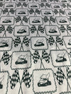 Sprint Cars & Checkered Flags on Silver Minky Adult Size Blanket
