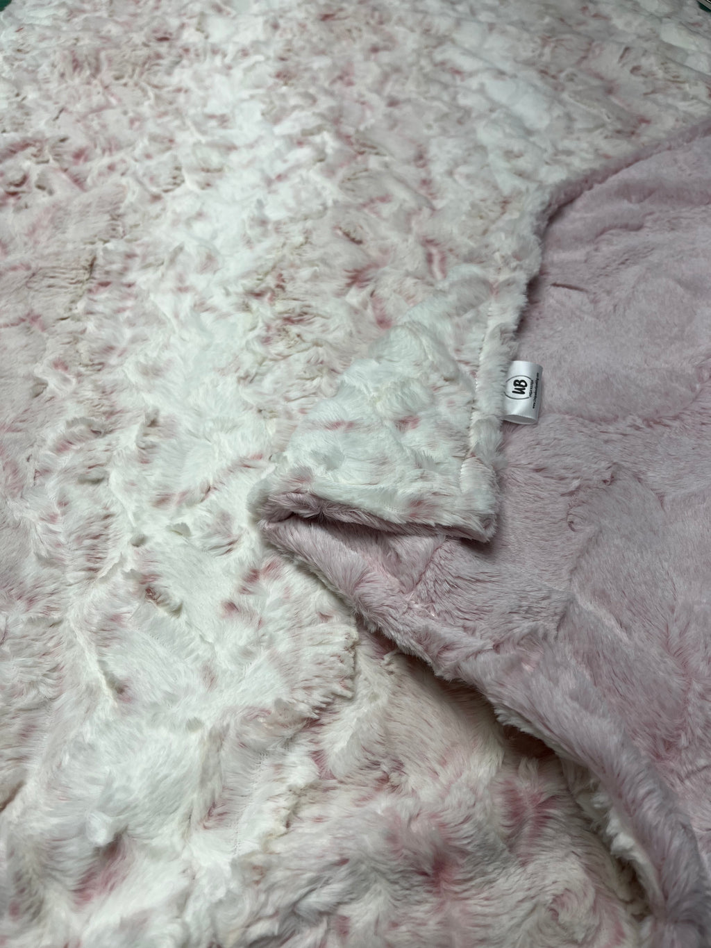 Light Pink Snowy Owl Minky w/ Pink Minky Blanket - Baby Size to King Size
