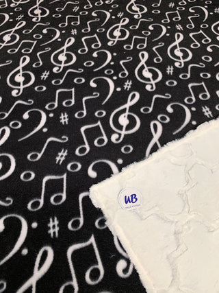 Music Notes on Black backed with White Moraccan Faux Fur