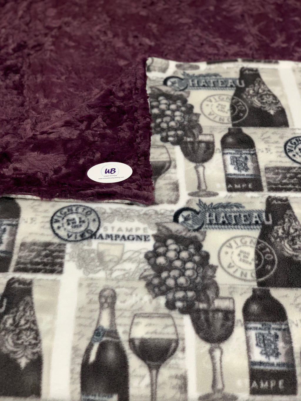 Wine Plush Blanket backed with SOFT Plum Minky Adult Size