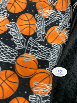 Basketball Fleece Blanket with Black Minky Cuddle Dot