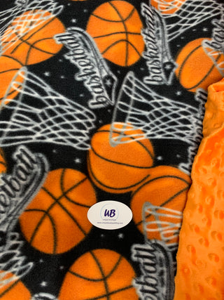 Basketball Fleece Blanket with Orange Minky Cuddle Dot