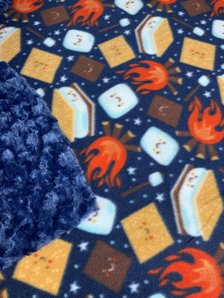 Smores Fleece with Navy Blue Minky Adult Blanket