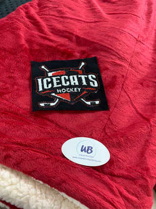 Black & Red Buffalo Plaid  Minky Sherpa Blanket with Embroidered Ice Cats