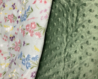 Wild Flowers Minky Blanket backed w/Green Minky -Choose from 3 sizes