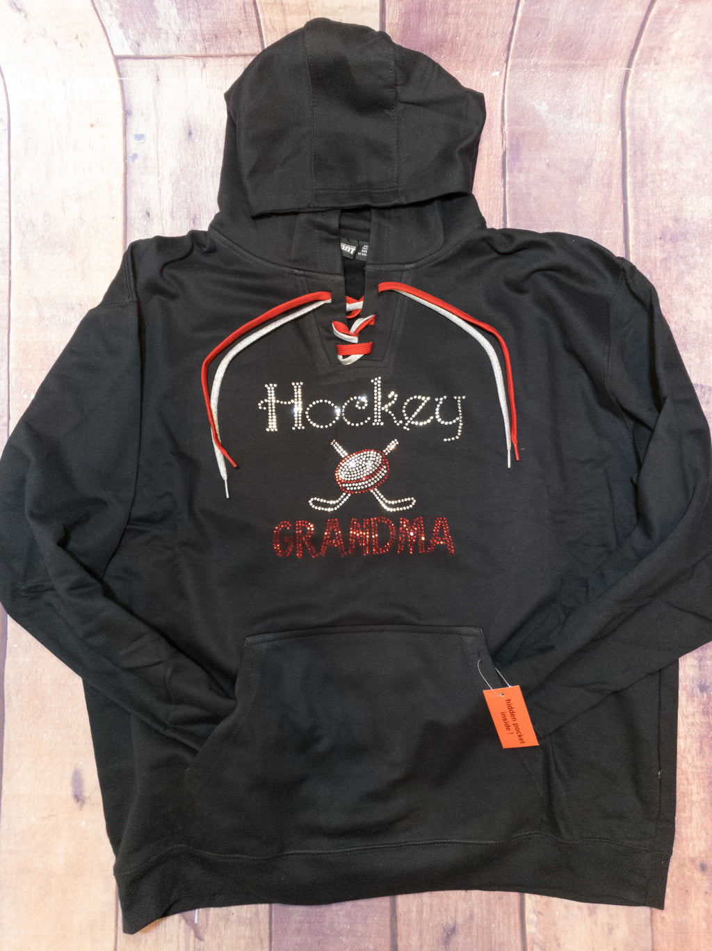 Hockey Grandma Rhinestone Lace-Up Hoodie