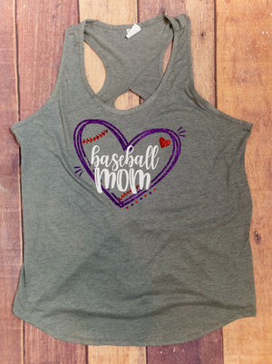 Baseball Mom Heart Sparkle Keyhole Tank - More Color Options