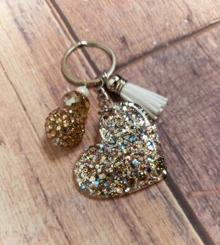 Heart Gold Confetti Sparkle Keychain