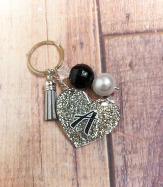 Initial A Silver Sparkle Keychain