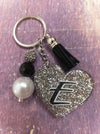 Initial E Silver Sparkle Keychain