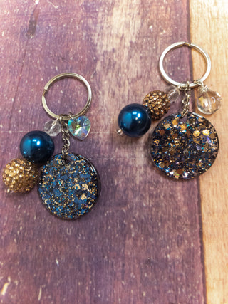 Simple Circle Navy/Gold Sparkle Mix Keychain