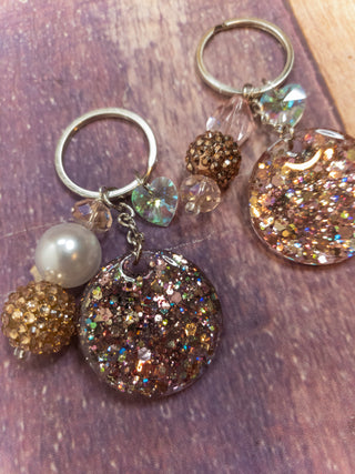 Simple Circle Opal/Rose Gold Sparkle Mix Keychain