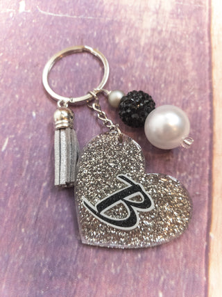 Initial B Silver Sparkle Keychain