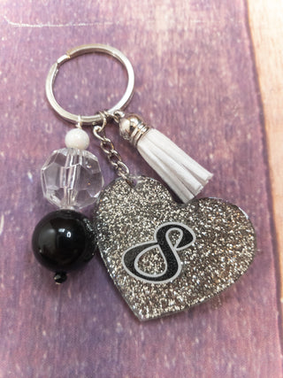 Initial S Silver Sparkle Keychain