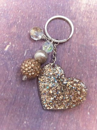 Heart Gold Confetti Sparkle Keychain