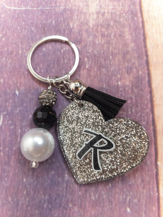 Initial R Silver Sparkle Keychain